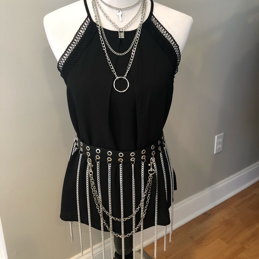 “Ride or Die” Blk Chain Fringe Waist Belt - NWT